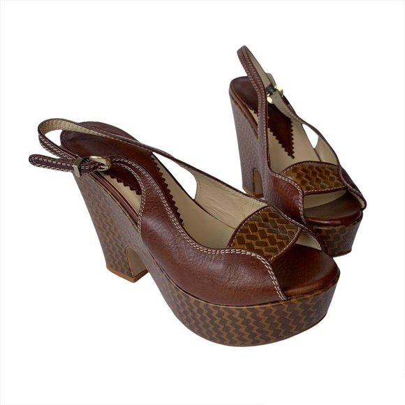 Emporio Armani Leather Platform Sandals | 37 | Brown - Picture 8 of 16